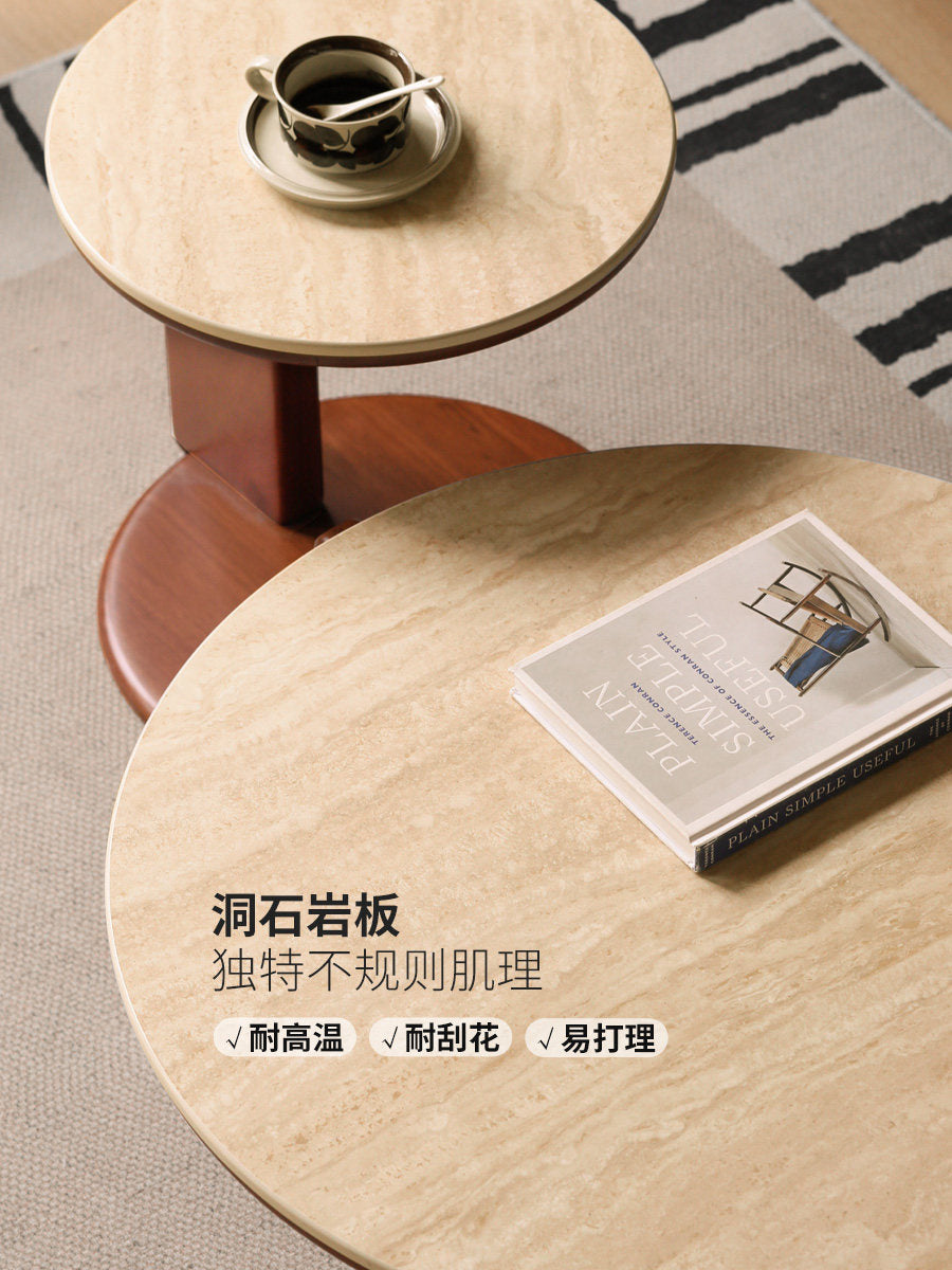 实木茶几中古风茶台法式复古客厅小户型茶桌组合圆几
